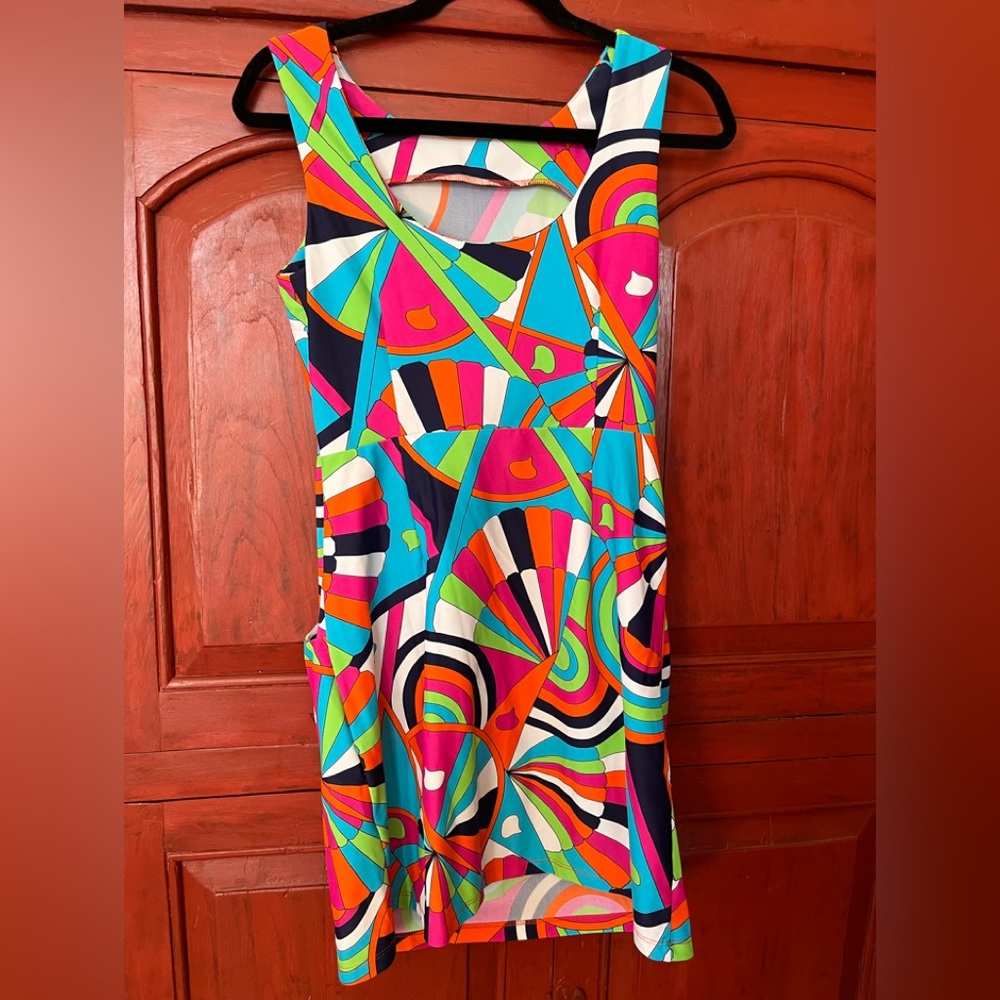 Multicolor Geometric Print Sheath Dress with pockets! - Picture 3 of 5
